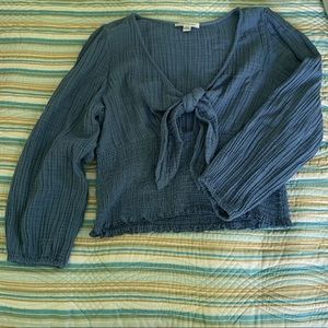 AE Smocked long sleeve tie front top